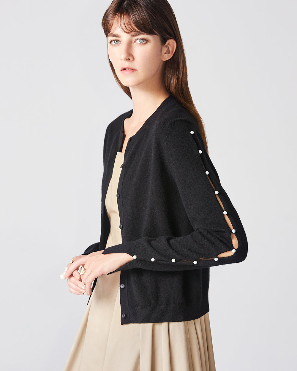Black Dew Drop Cashmere Cardigan: additional content image block 3