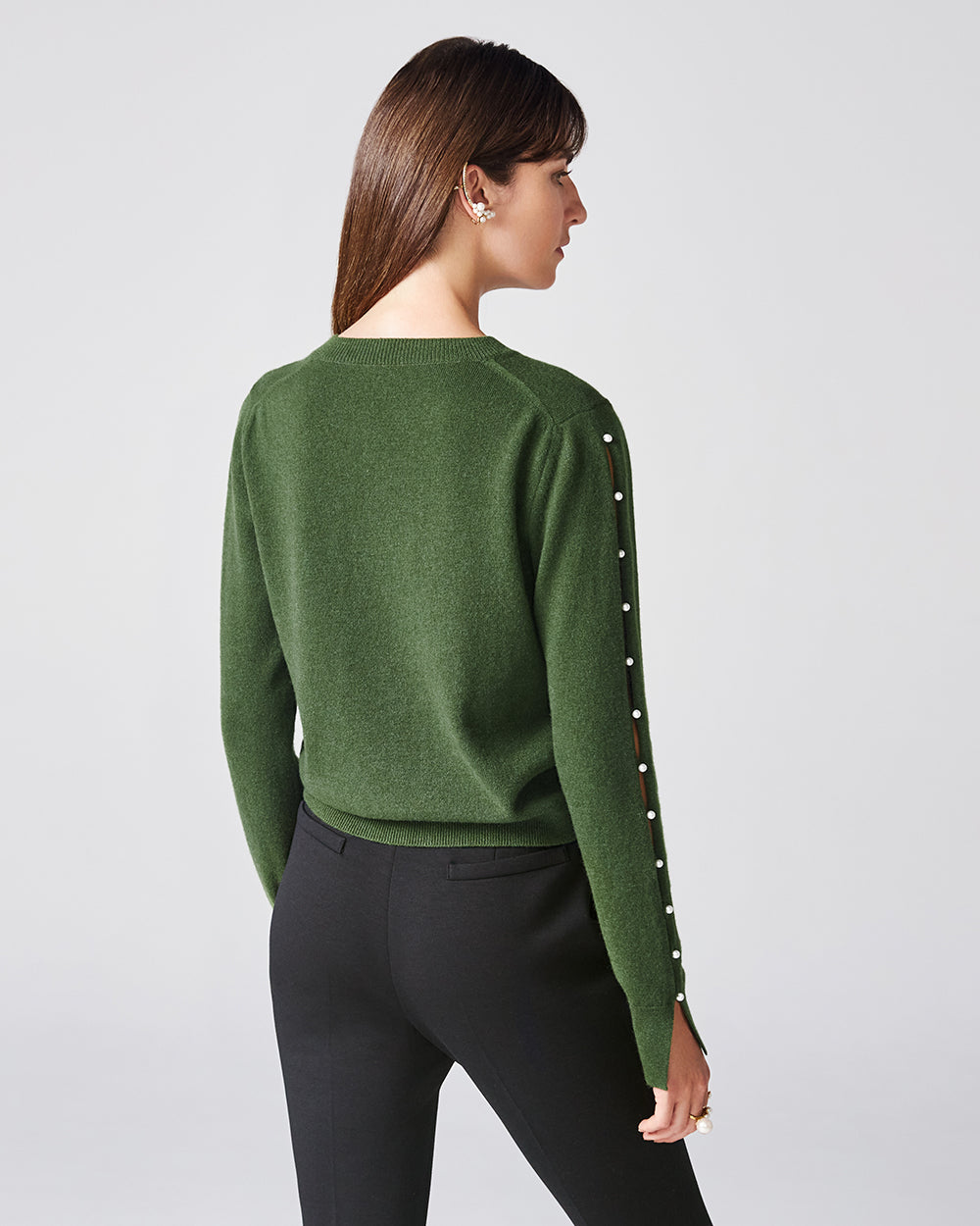 Forest Green Dew Drop Cashmere Cardigan: additional content image block 1