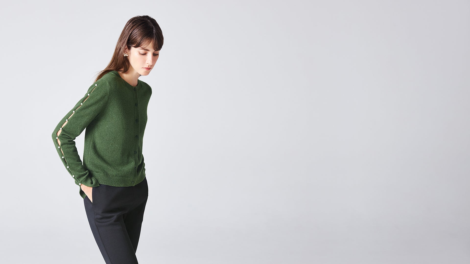 Forest Green Dew Drop Cashmere Cardigan: hero banner