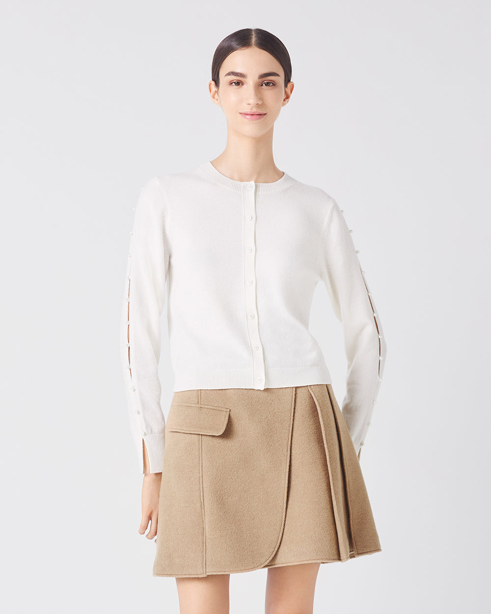 White Dew Drop Cashmere Cardigan: additional content image block 1