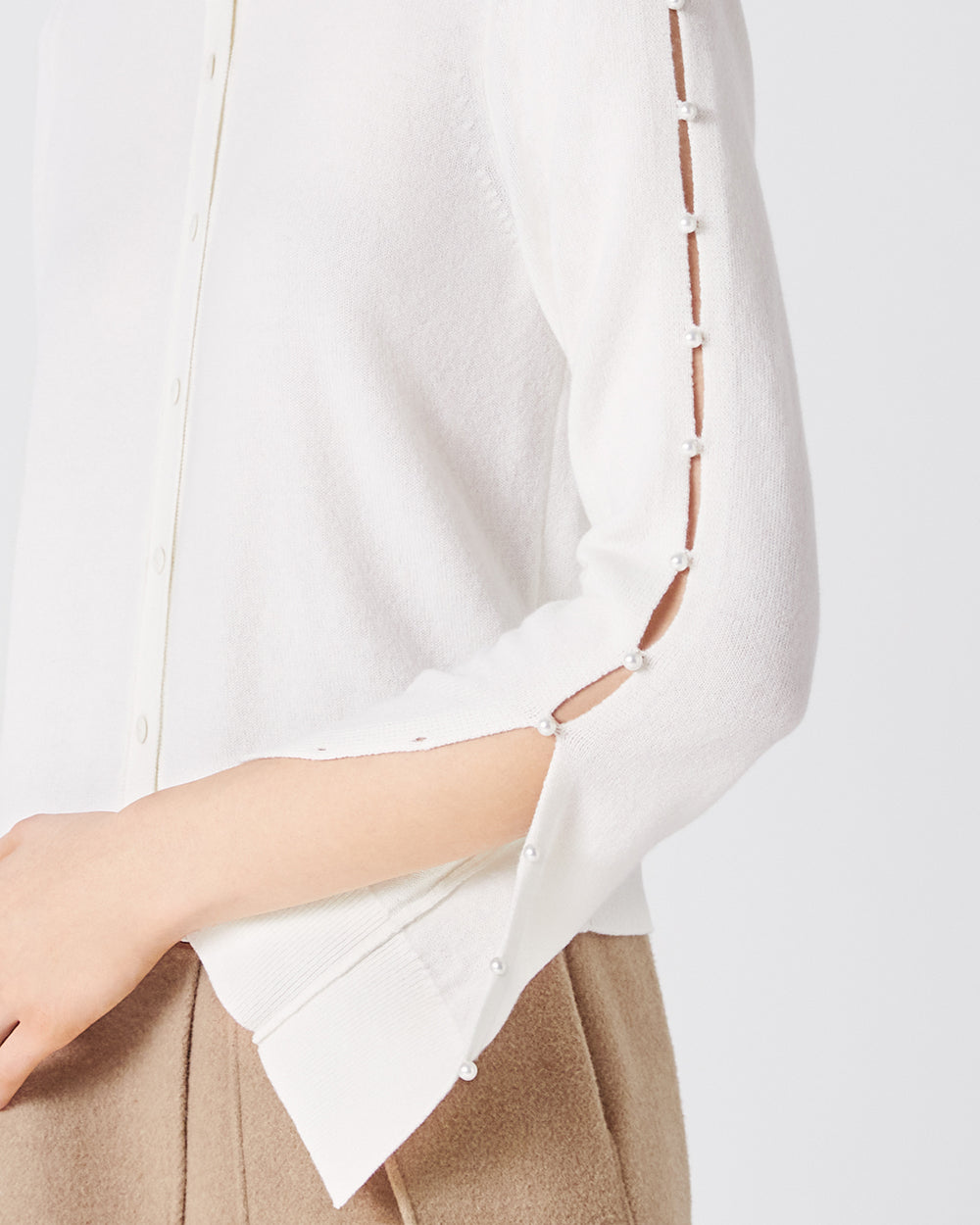 White Dew Drop Cashmere Cardigan: additional content image block 2