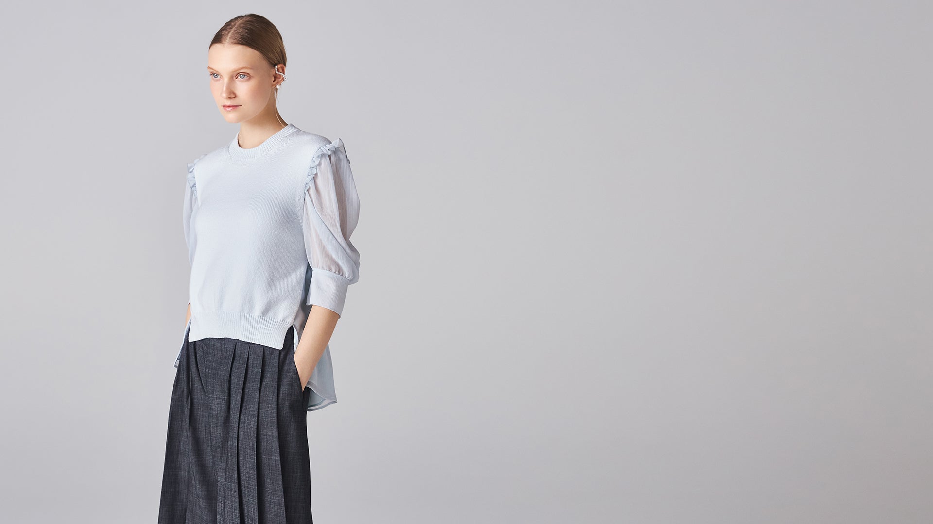 Mist Blue Goldfish Knit Top: hero banner