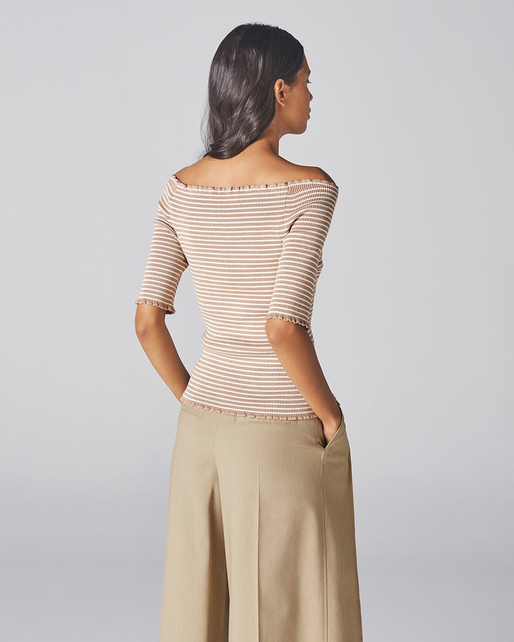 Beige & White Stripe Yama Knit - ADEAM