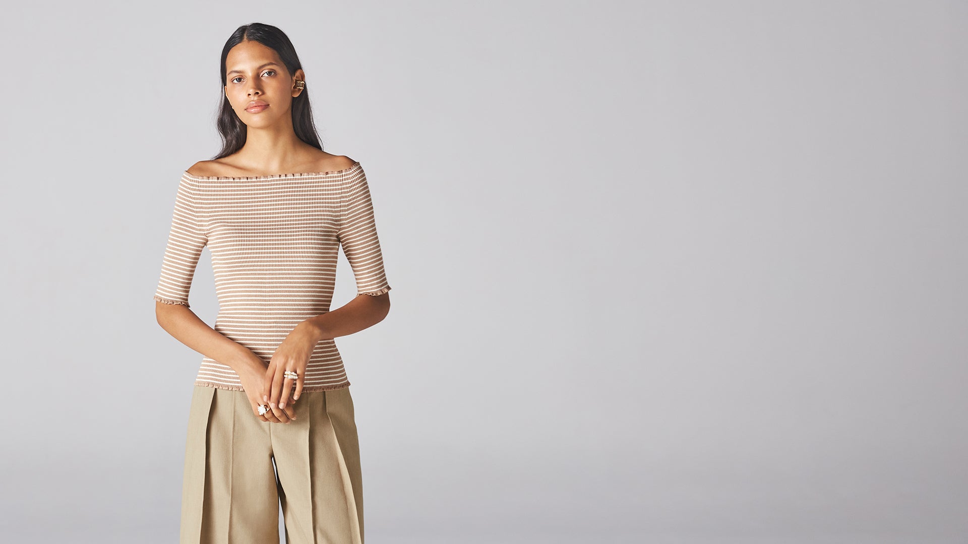 Beige & White Stripe Yama Knit - ADEAM